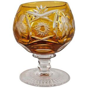 Nachtmann Traube Amber Cut to Clear Crystal Brandy Glass Cognac Snifter Gold VTG